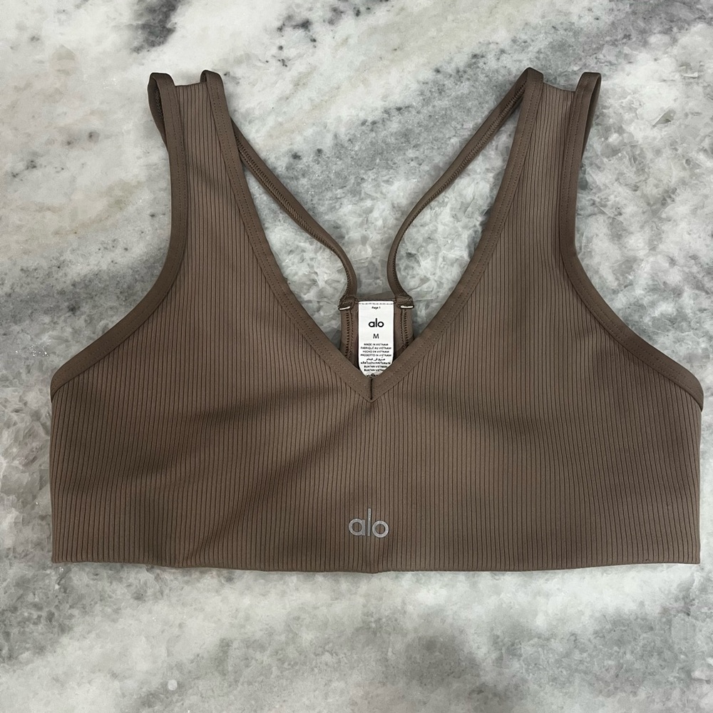 ALO Yoga Brown Ribbed Sports Bra